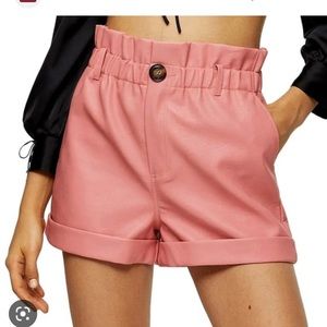Topshop Paperbag Faux Leather Pink Shorts Size 4